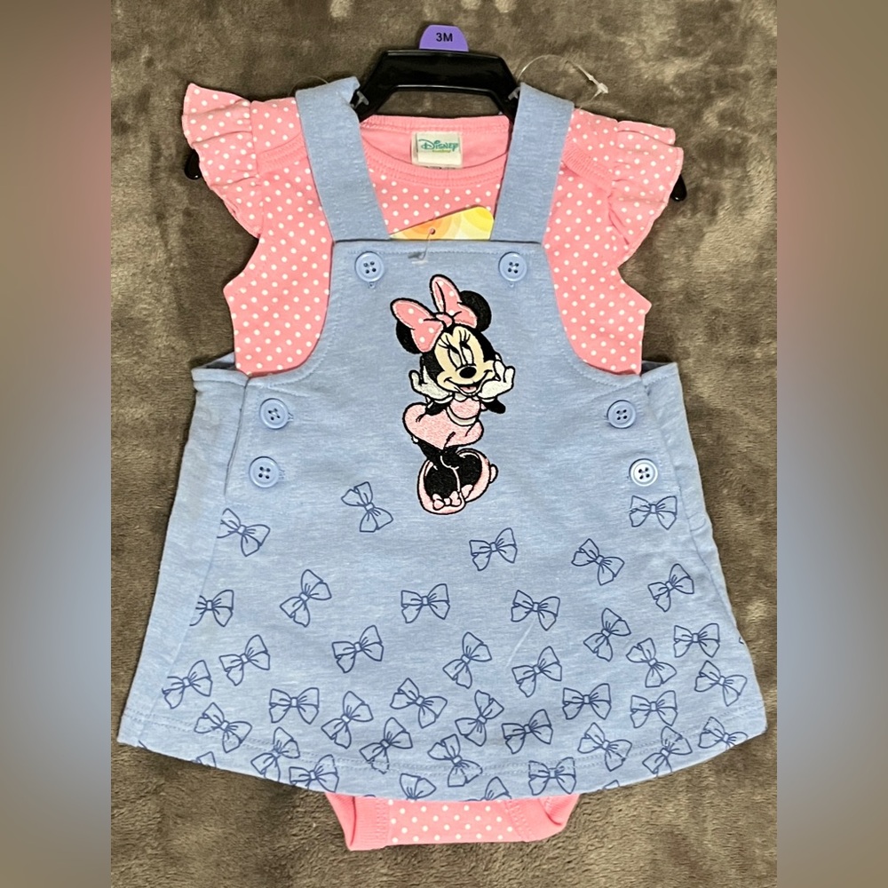 BNWOT Disney Baby Girls Minnie Mouse Pink and Blue Dress 3 Months